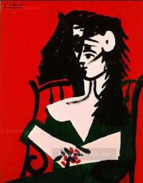 Pablo Picasso Painting - Mujer con mantilla sobre fondo rojo I 1959 Pablo Picasso